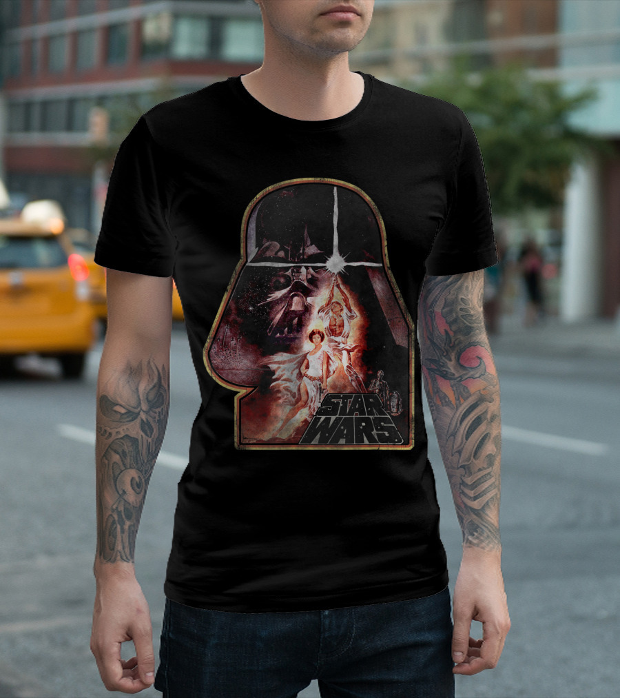 Star Wars Darth Vader Helmet With Ralph McQuarrie Art Leia And Luke T-Shirt