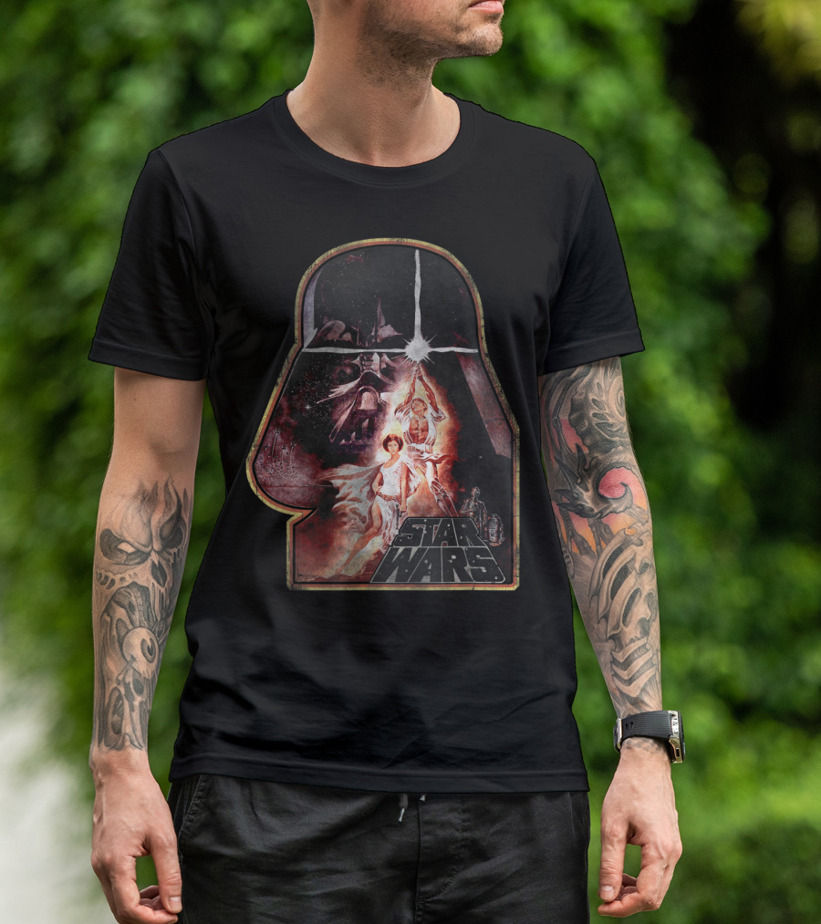 Star Wars Darth Vader Helmet With Ralph McQuarrie Art Leia And Luke T-Shirt