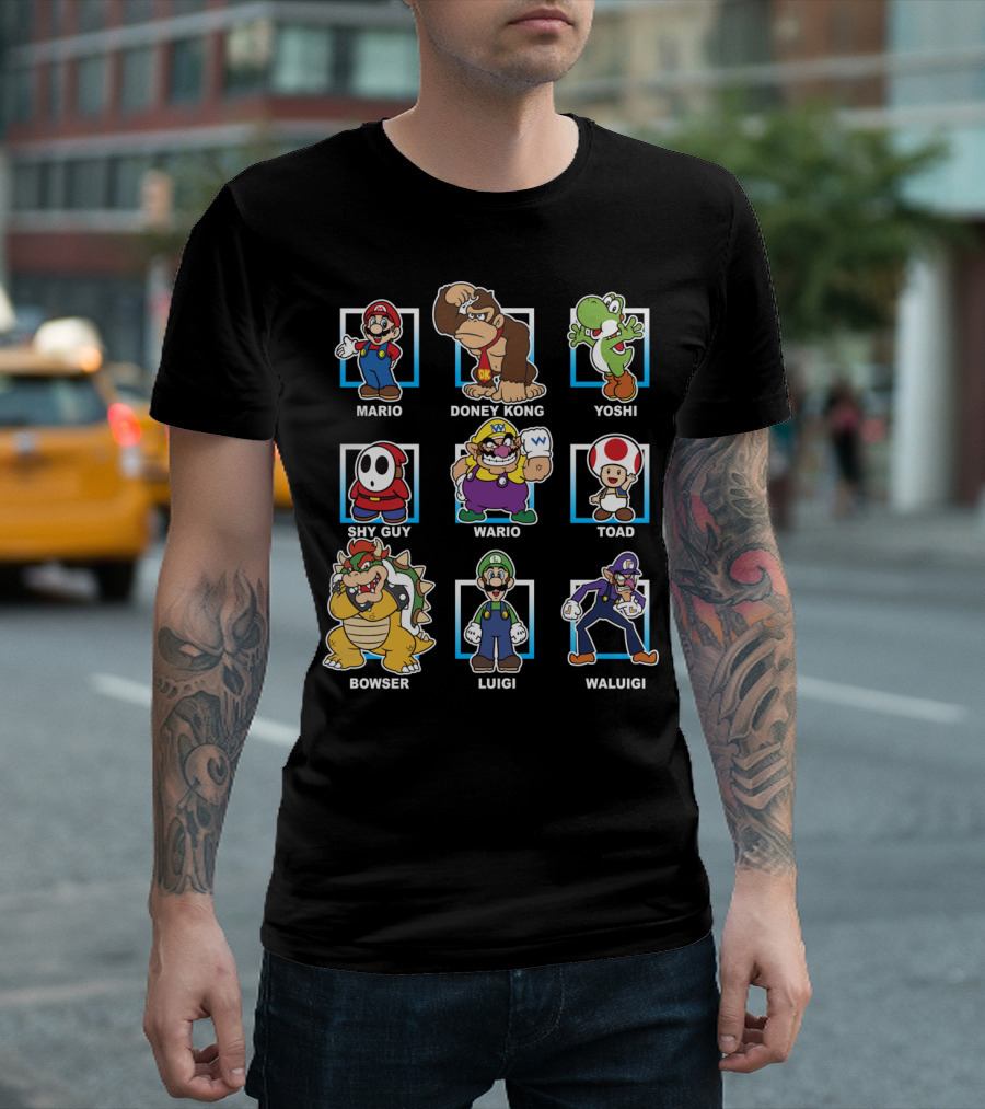 Mario Donkey Kong Yoshi Shy Guy Wario Toad Bowser Luigi Waluigi Characters Group Shot T-Shirt