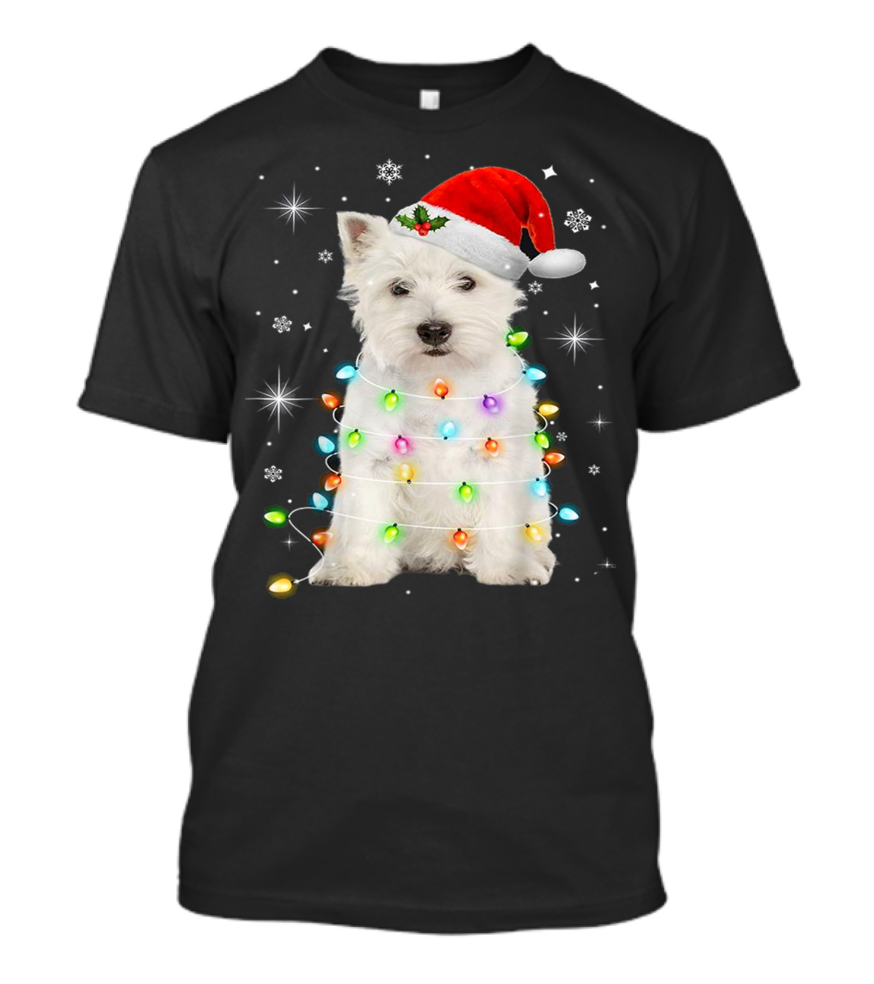 Santa Hat West Highland White Terrier Christmas Lights T-Shirt