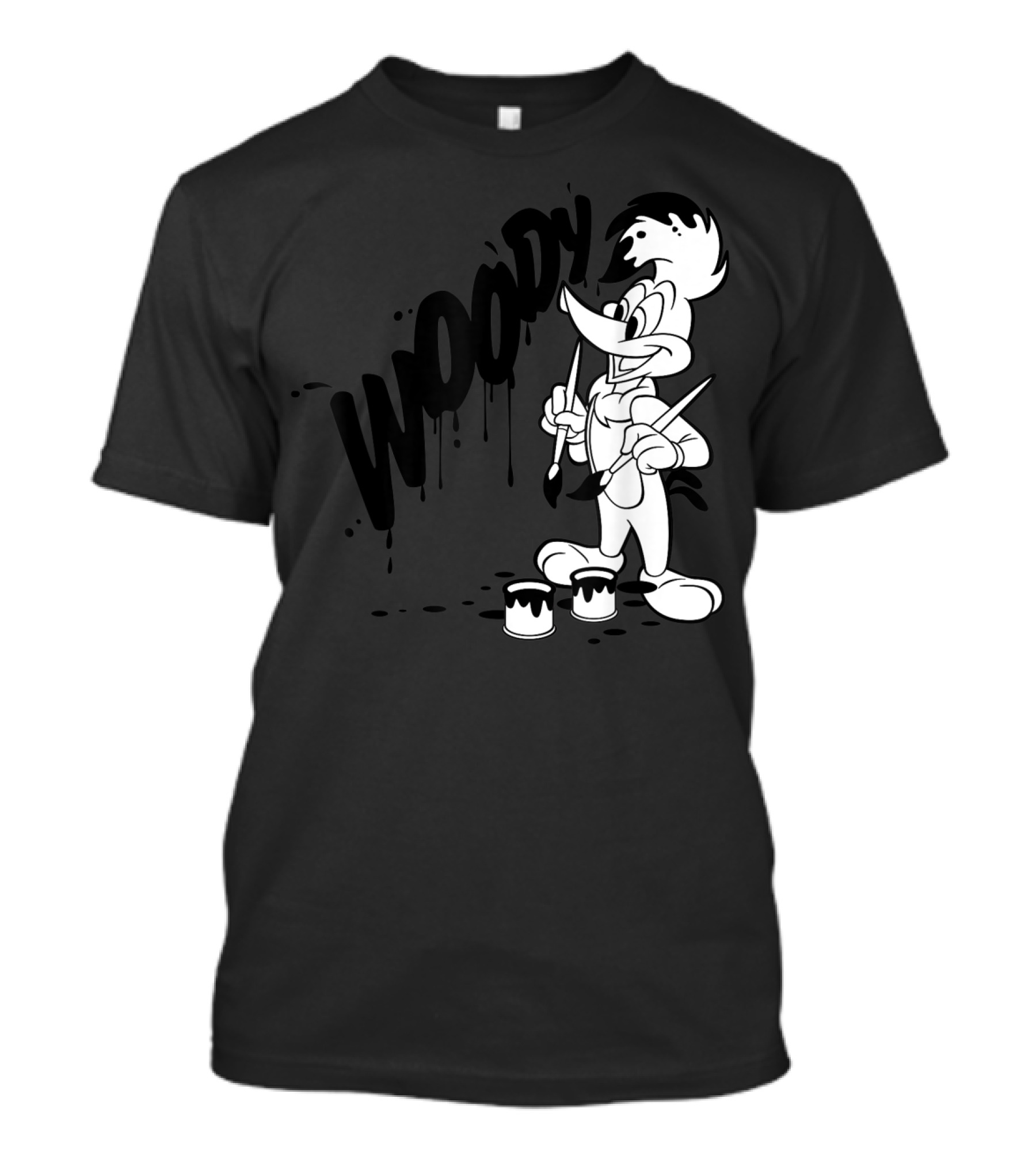 Woody Woodpecker Black And White Paint Drip T-Shirt