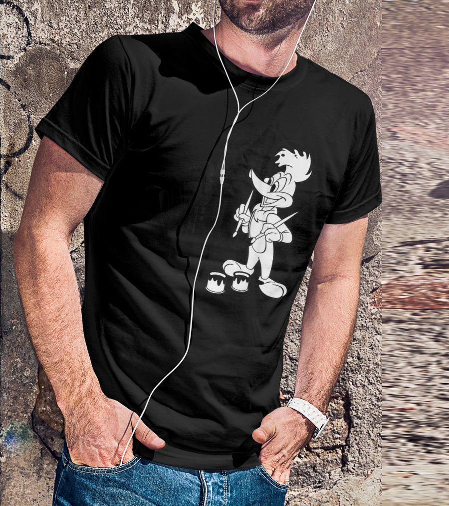 Woody Woodpecker Black And White Paint Drip T-Shirt