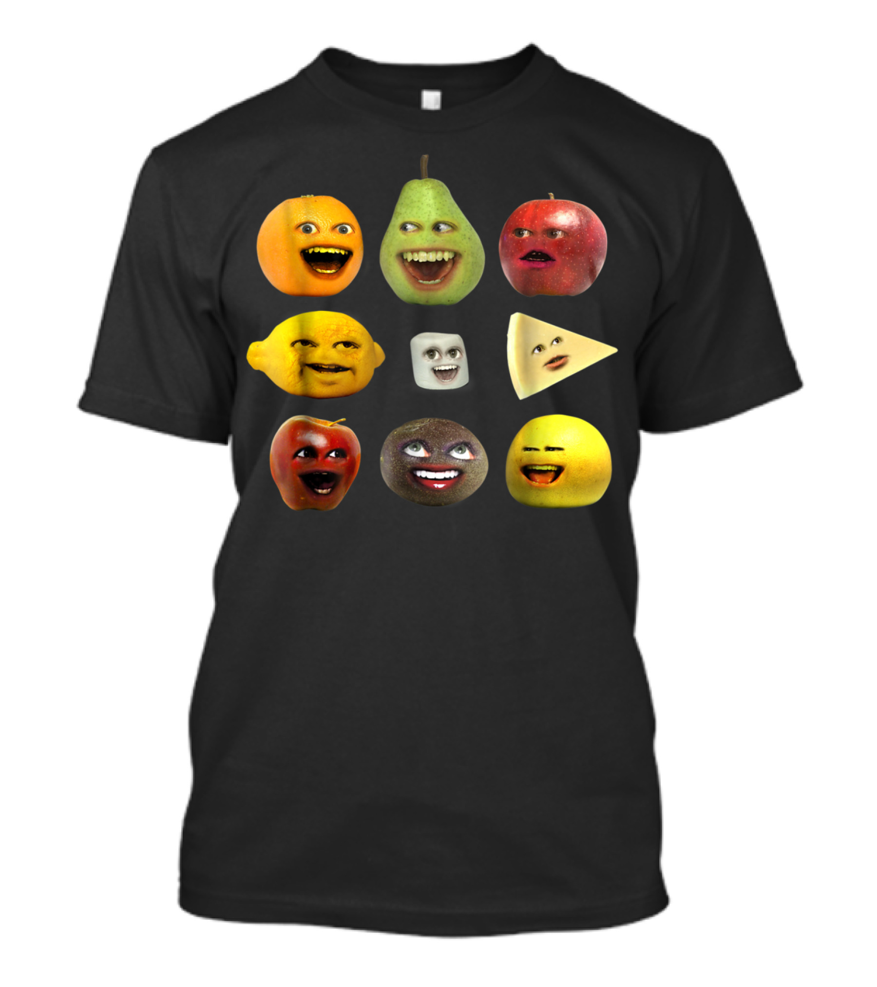 Annoying Orange Pear Apple Lemon Marshmallow Cheese Kiwi Cast Of Characters T-Shirt