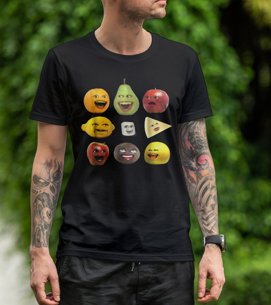Annoying Orange Pear Apple Lemon Marshmallow Cheese Kiwi Cast Of Characters T-Shirt