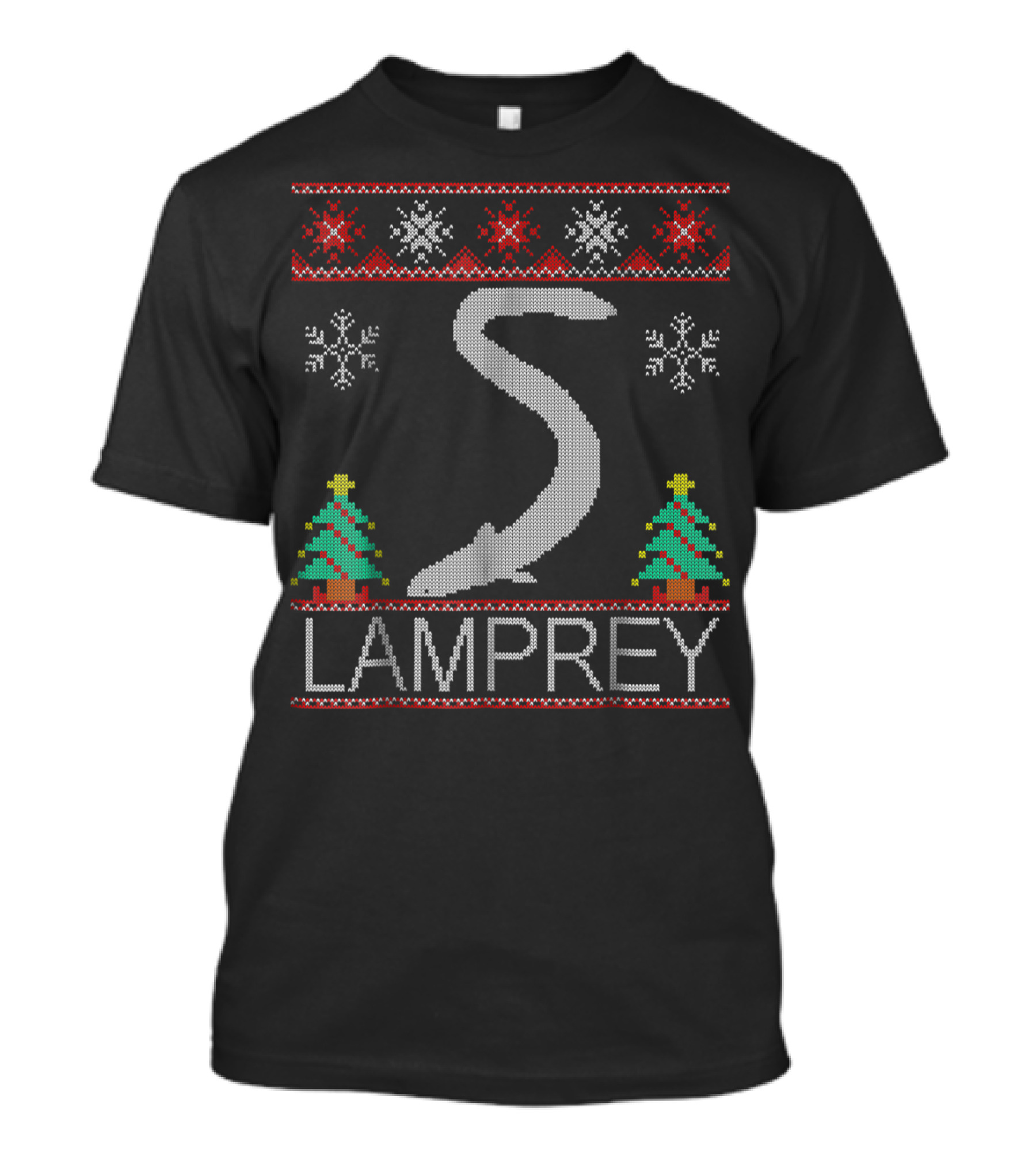 Lamprey Holiday Sweater Snowflakes And Trees T-Shirt