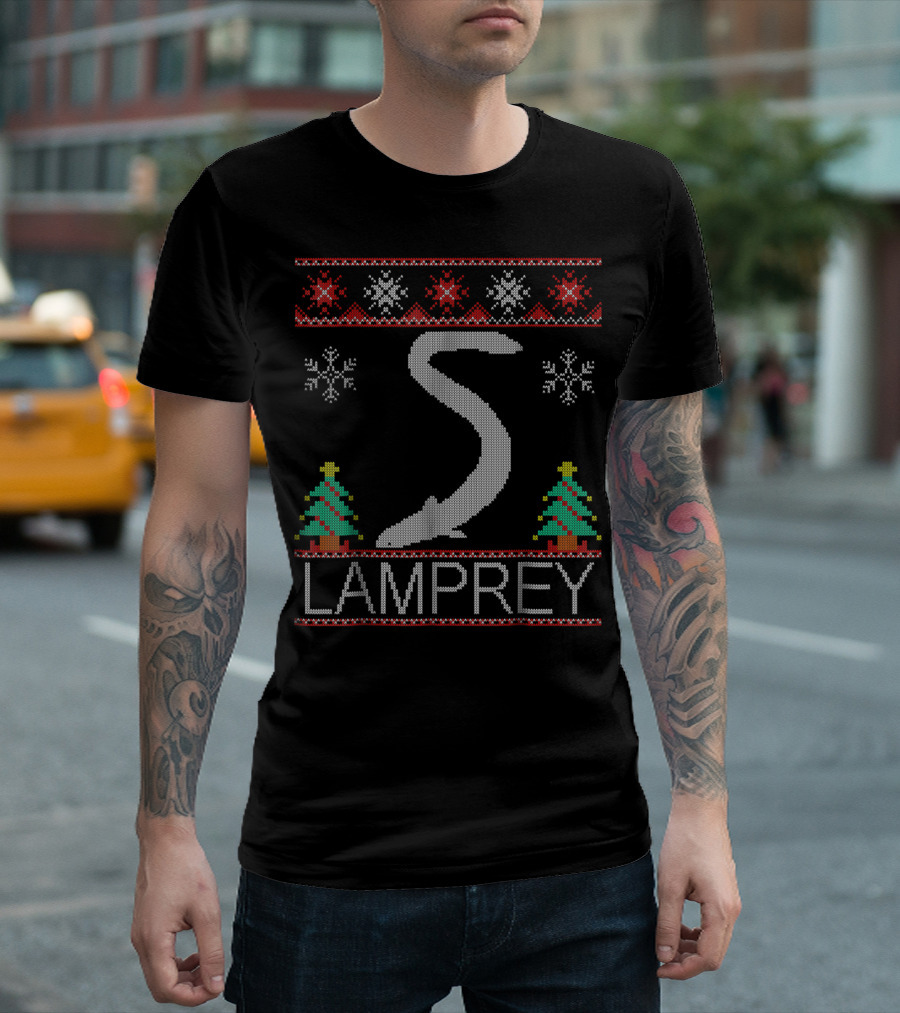 Lamprey Holiday Sweater Snowflakes And Trees T-Shirt