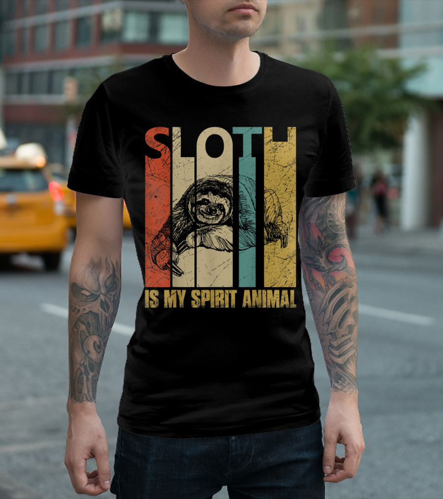 Sloth Is My Spirit Animal Lazy Vintage Stripes T-Shirt