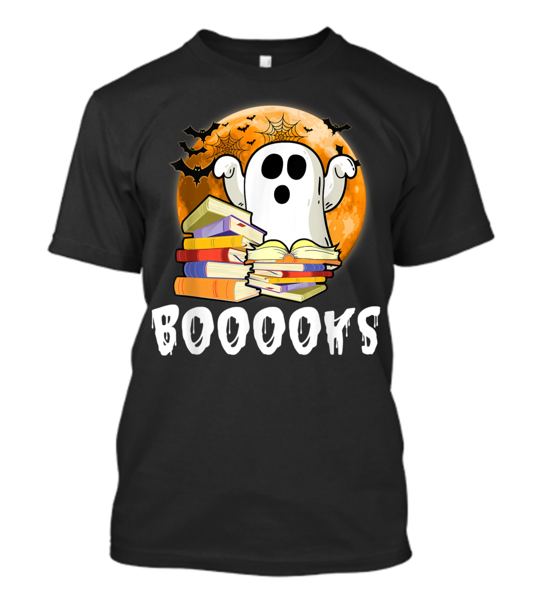 Booooks Adorable Ghost Reading Books With Pumpkins And Bats T-Shirt