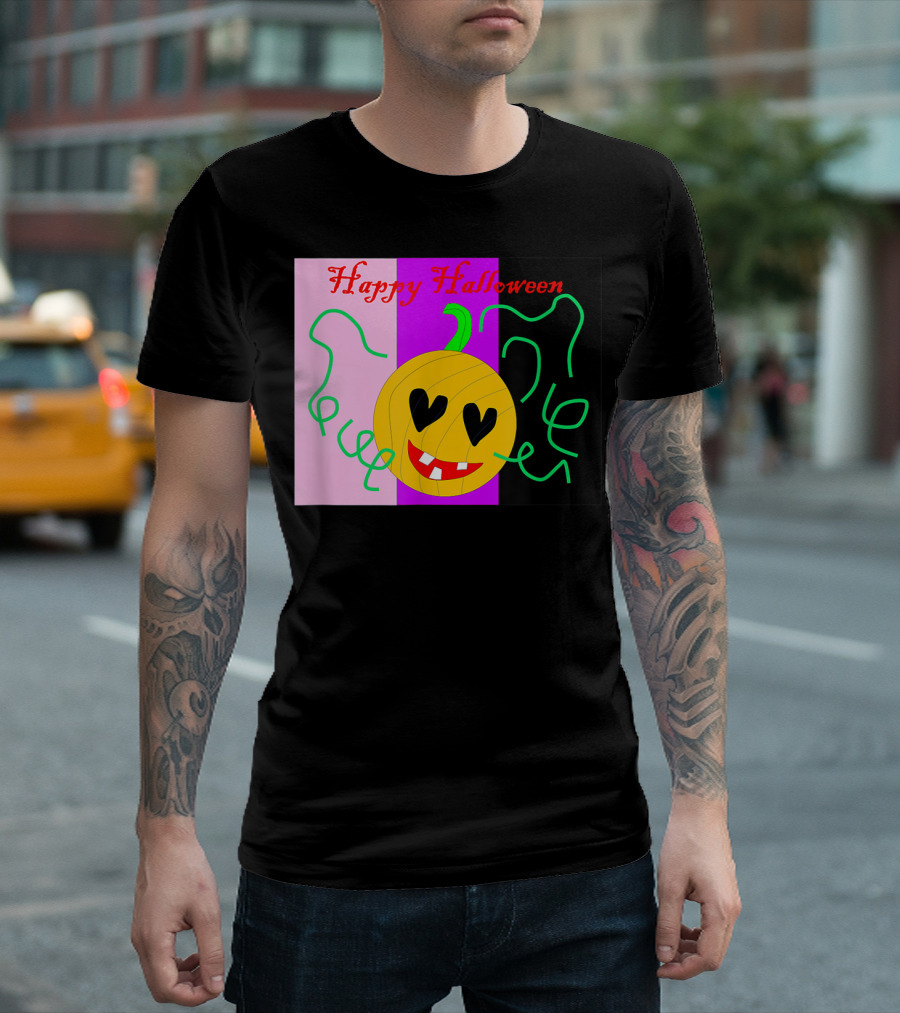 Happy Halloween Color Block Pumpkin Hearts T-Shirt