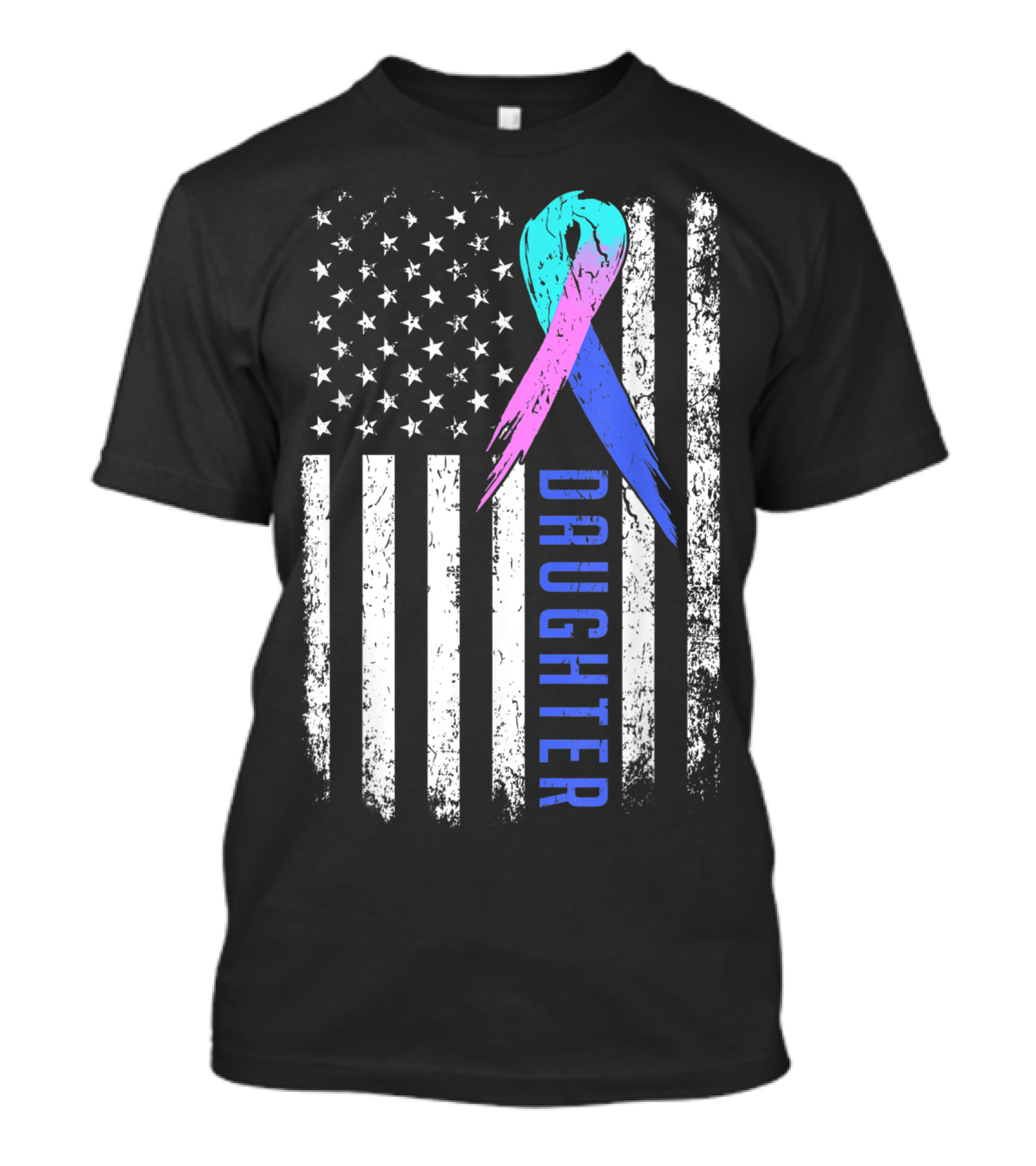 Daughter Thyroid Cancer Awareness Ribbon American Flag T-Shirt