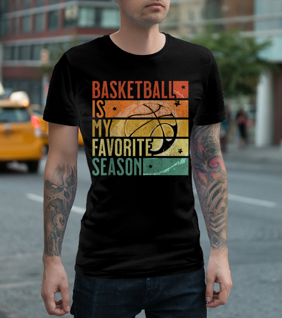 Distressed Vintage Basketball Is My Favorite Season Retro Colors T-Shirt