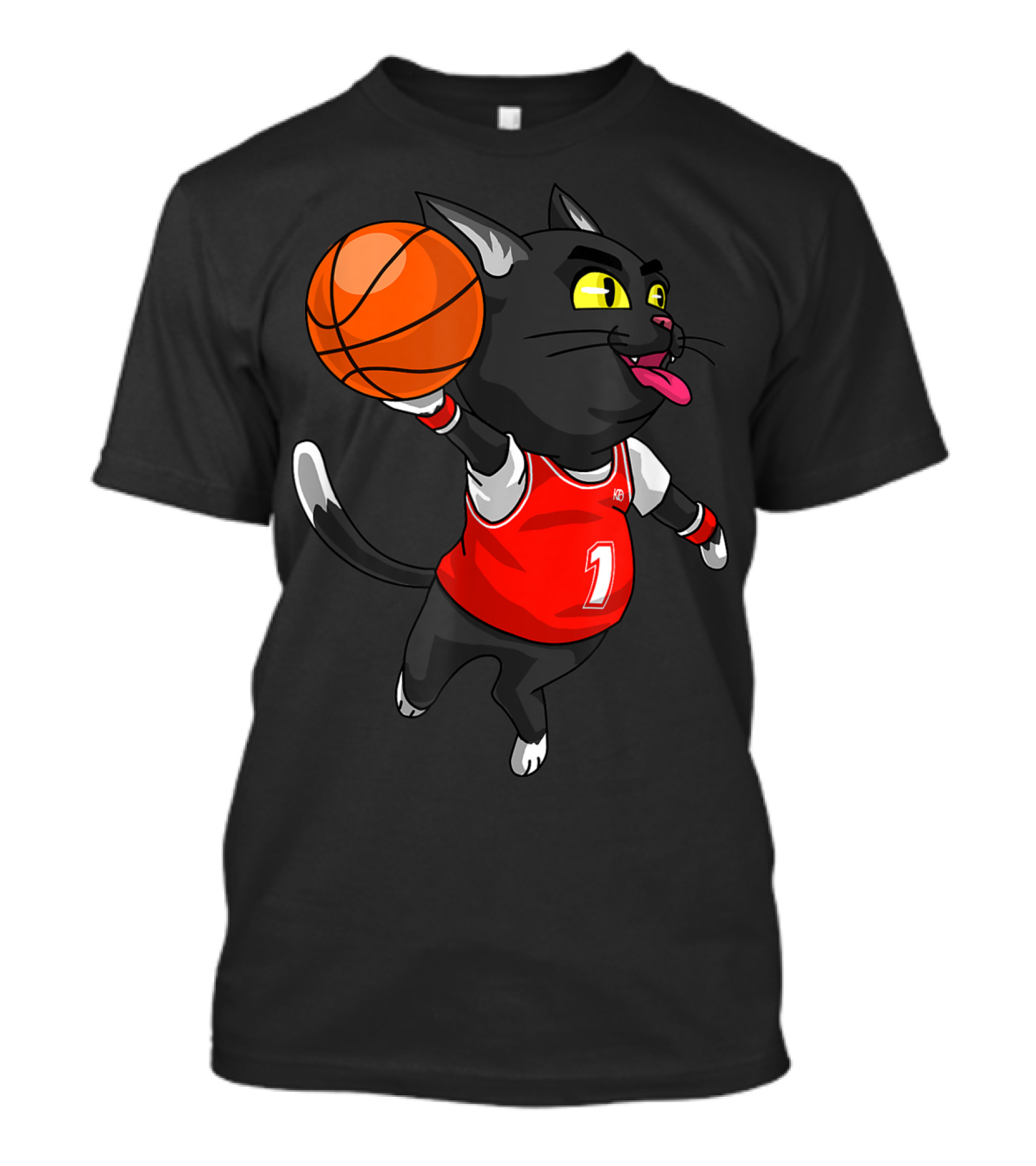 Funny Cat Dunking Basketball In Sports Player Jersey T-Shirt