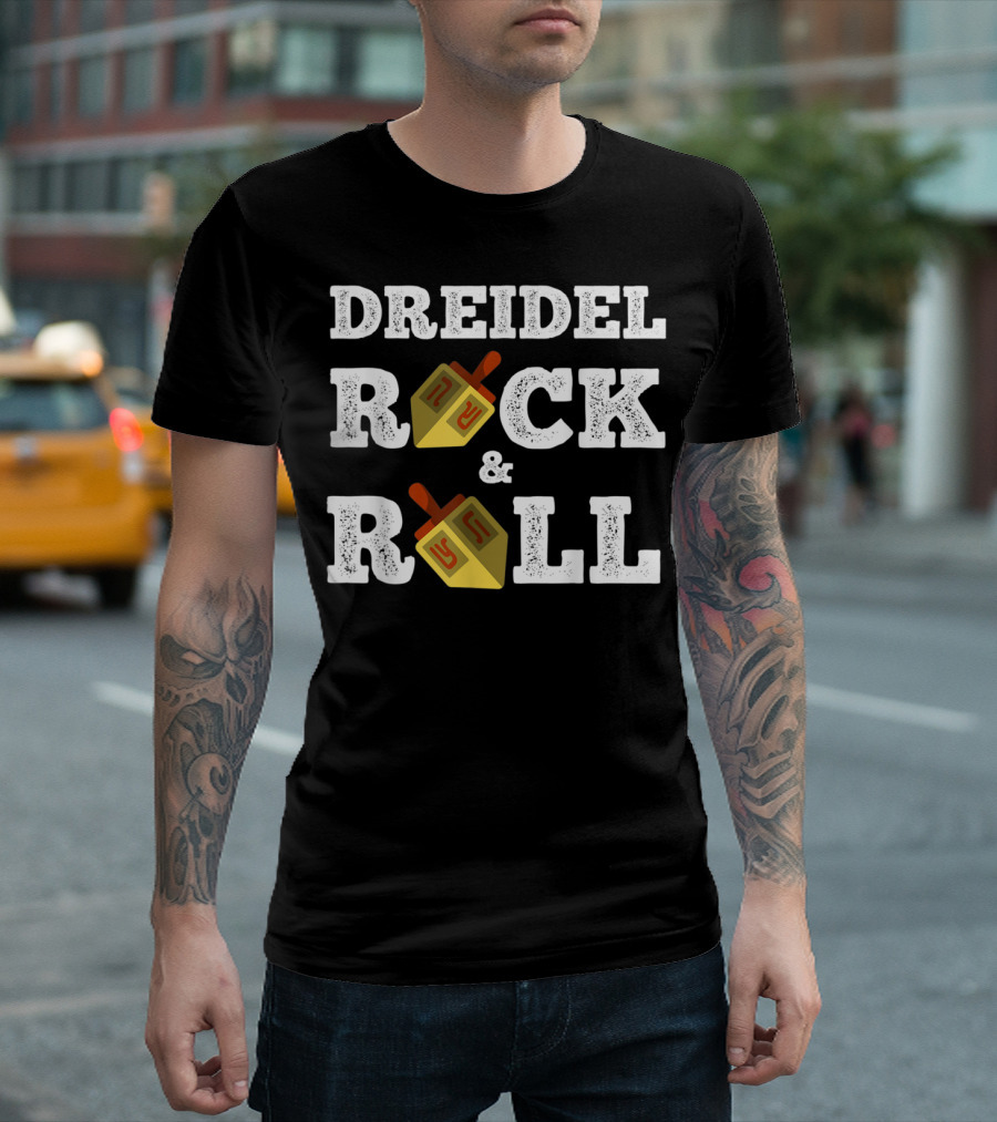 Dreidel Rock And Roll Hanukkah Menorah Candle T-Shirt
