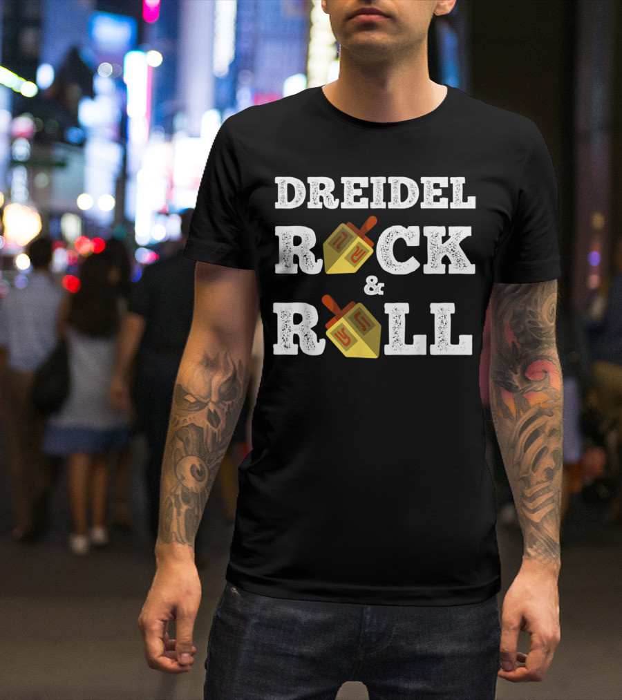 Dreidel Rock And Roll Hanukkah Menorah Candle T-Shirt