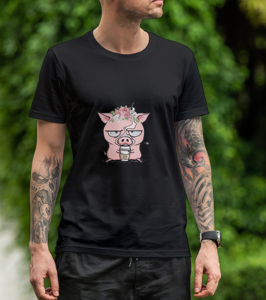 If I'm Moody Give Me Foody Funny Pig With Coffee And Flower Crown T-Shirt