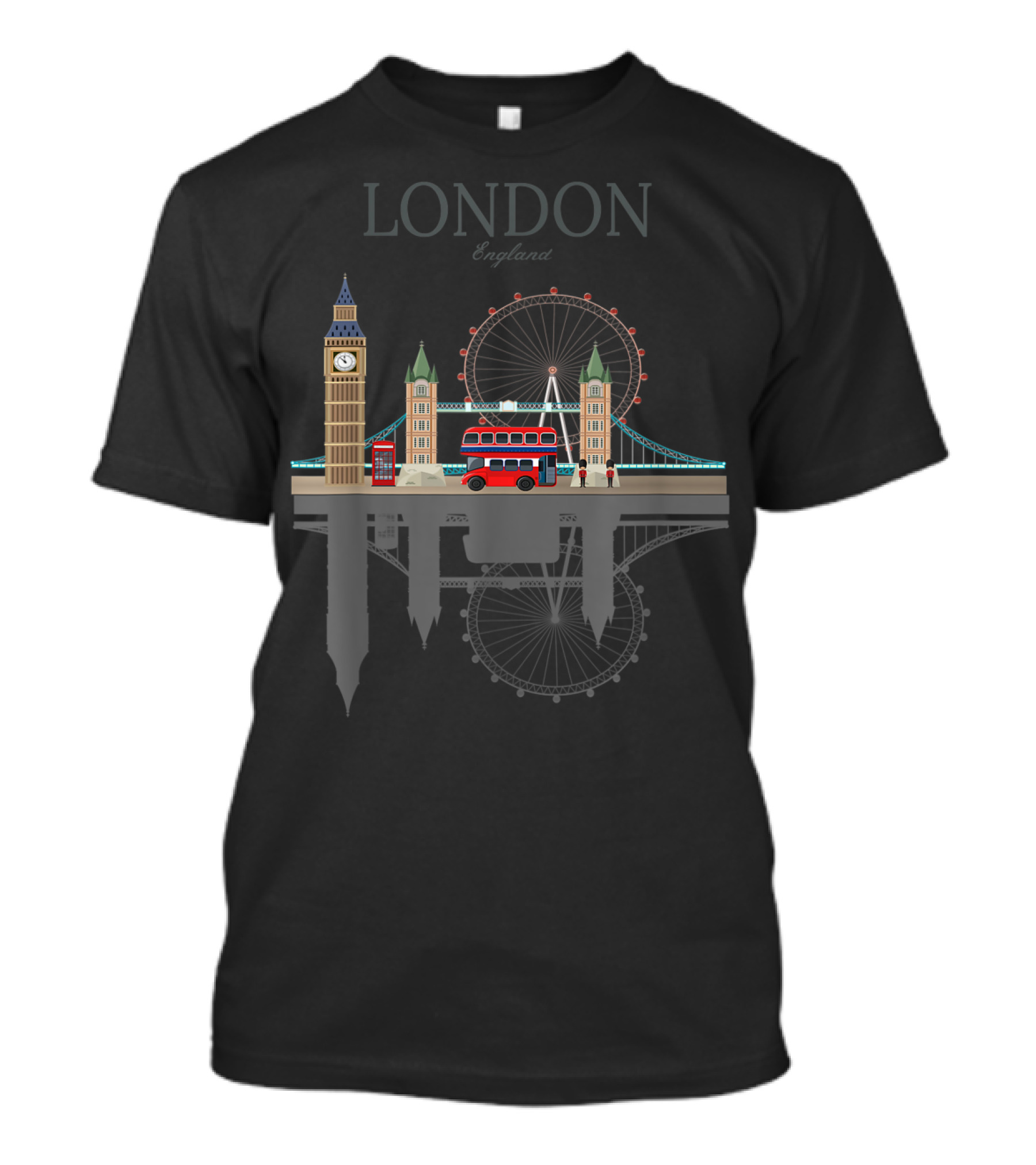London England Souvenir Big Ben Ferris Wheel Vintage UK Scene T-Shirt