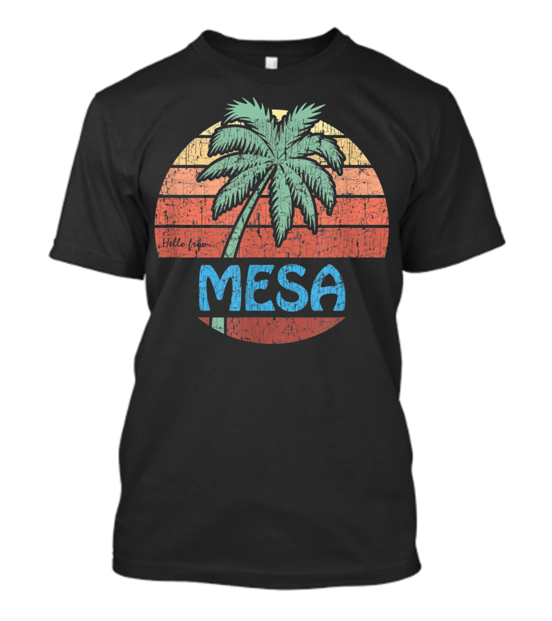 Hello Summer Mesa Palm Tree Sunset Retro Vintage T-Shirt