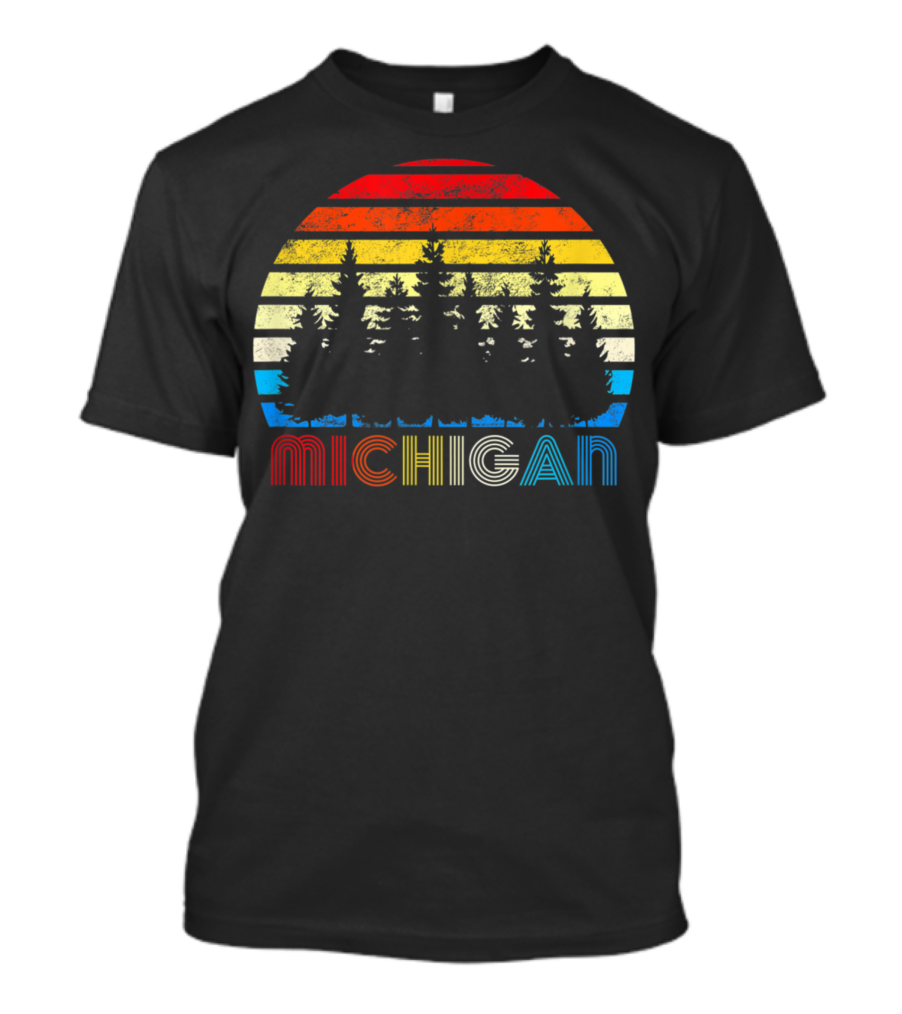 Michigan Sunset Forest Michigander Striped Outdoor Hiking Scene T-Shirt