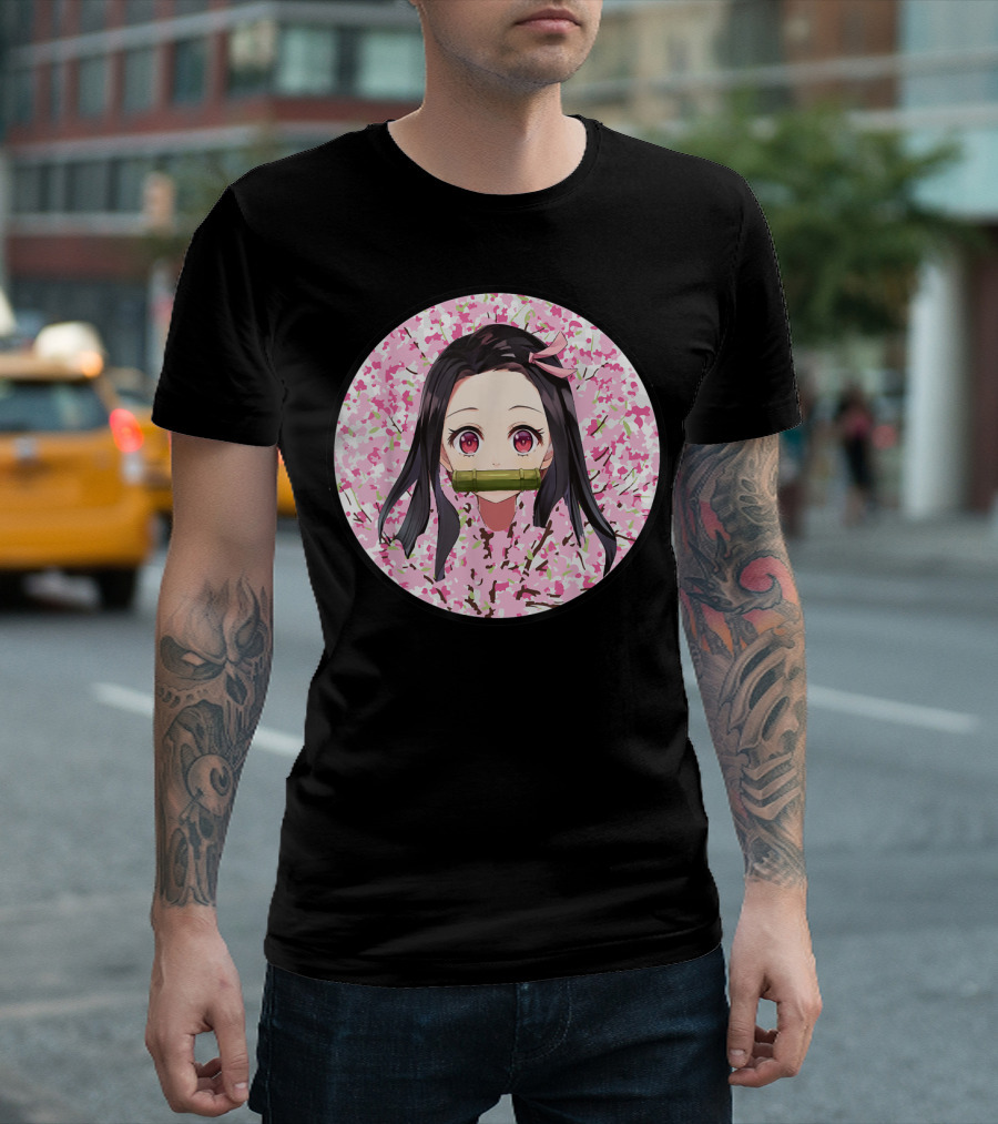 Nezuko Kamado Pink Blossom Circle Demon Slayer Anime T-Shirt