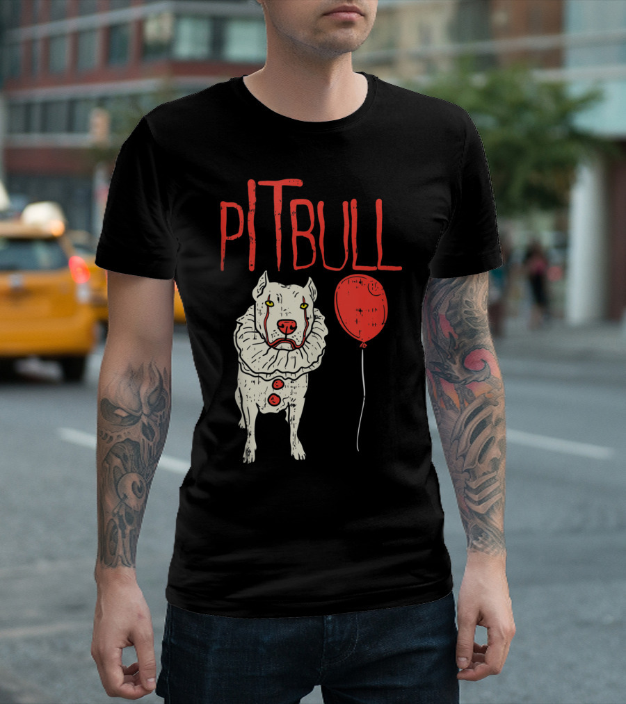 Pitbull Clown Horror Movie Parody With Red Balloon T-Shirt