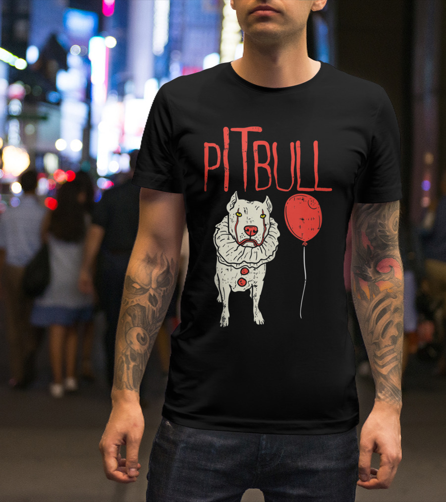 Pitbull Clown Horror Movie Parody With Red Balloon T-Shirt