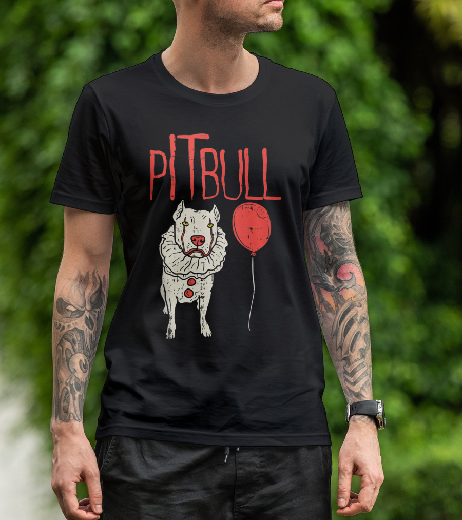 Pitbull Clown Horror Movie Parody With Red Balloon T-Shirt