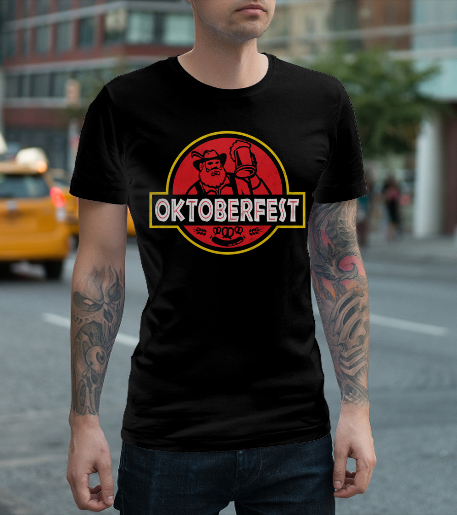 Prost Oktoberfest Bavarian Man Festival Icon with Pretzel and Beer Mug T-Shirt