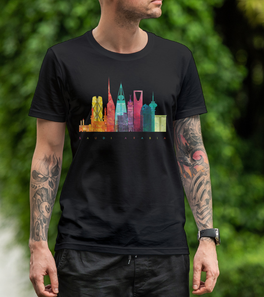 Saudi Arabia Colorful Urban Skyline Baseball Raglan T-Shirt