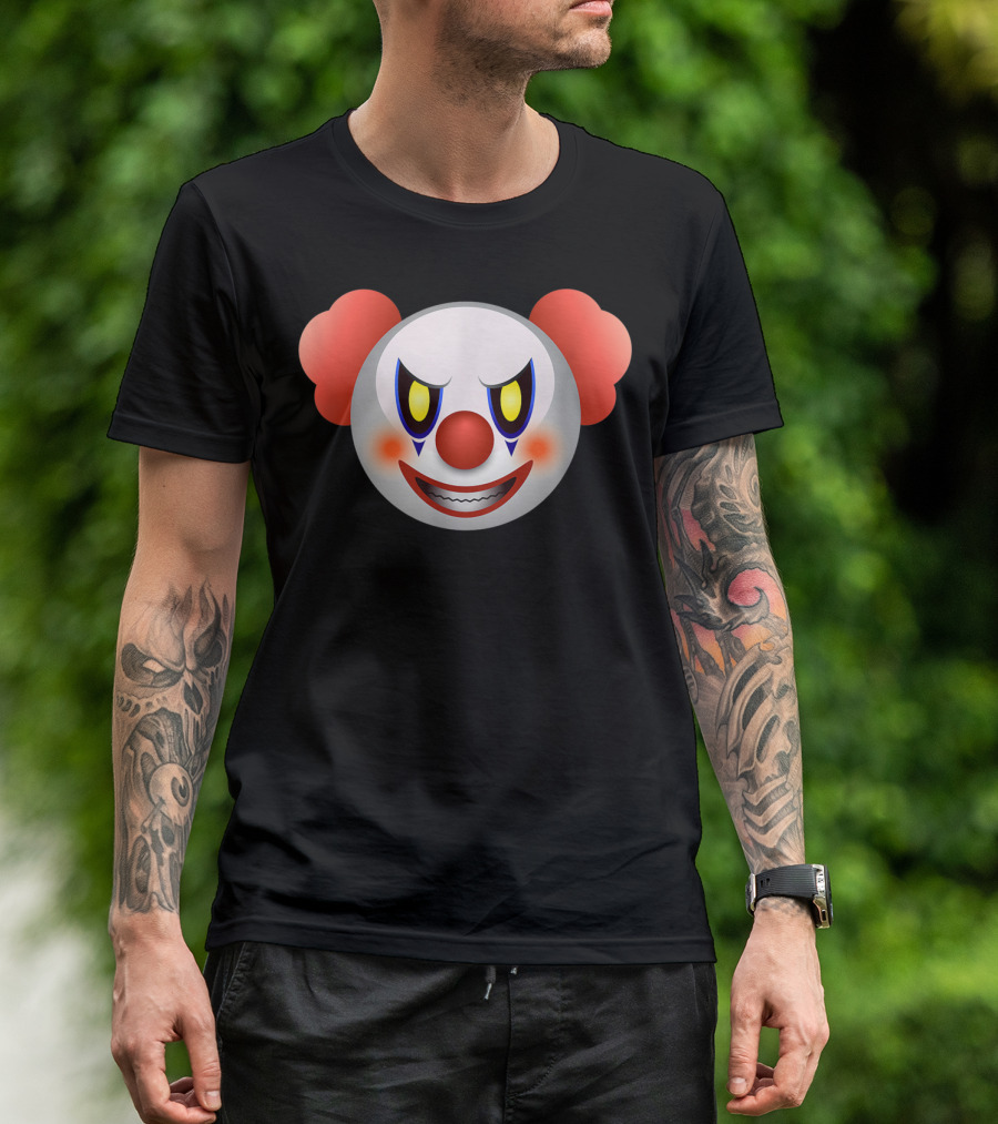 Scary Halloween Clown Emoticon With Evil Grin And Red Hair T-Shirt