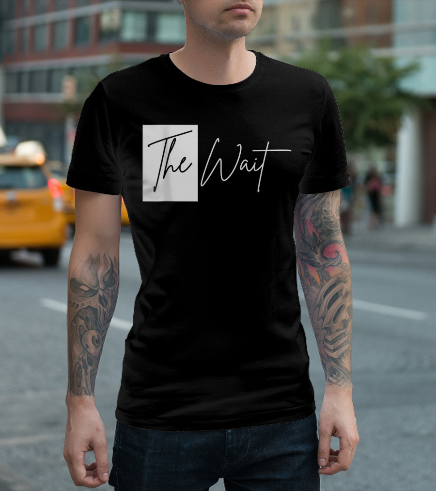 The Wait Black and White Rectangular Script T-Shirt