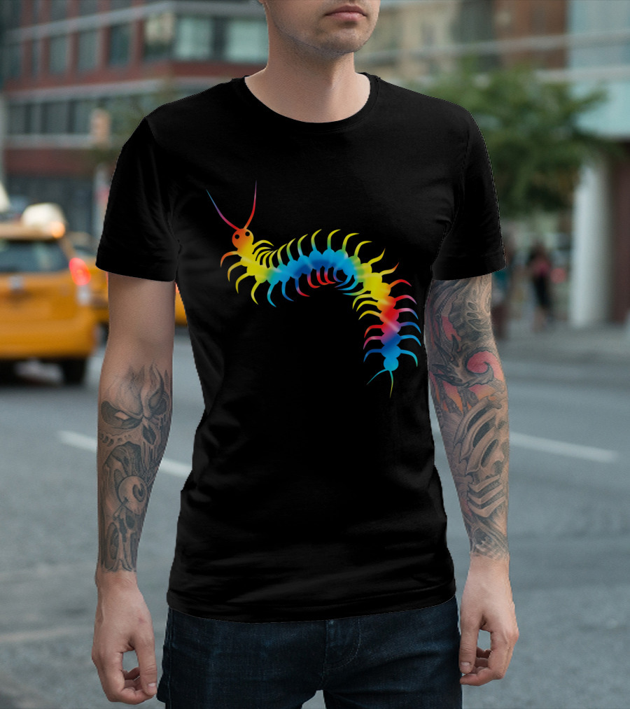 Tie Dye Rainbow Millipede Arthropod Print T-Shirt