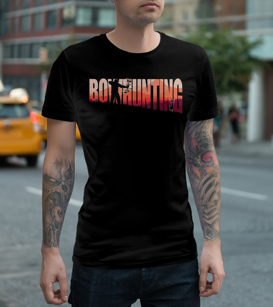 Bow Hunting Silhouette Archer with Deer at Sunset T-Shirt