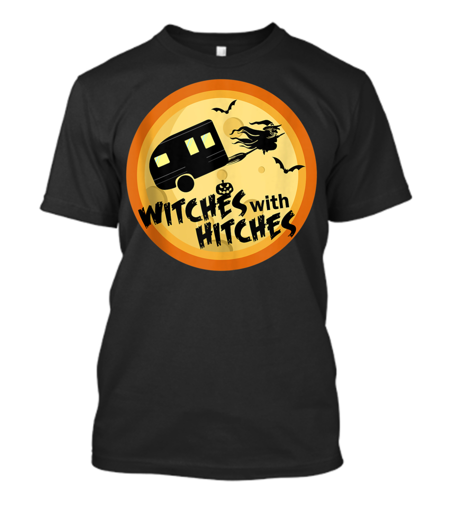 Witches With Hitches Halloween Trailer Moon Bats T-Shirt