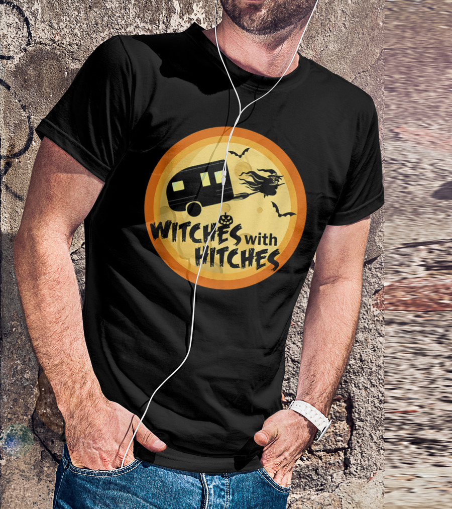 Witches With Hitches Halloween Trailer Moon Bats T-Shirt