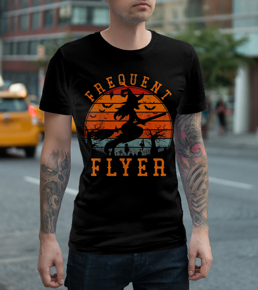 Frequent Flyer Witch Halloween Bats Creepy T-Shirt