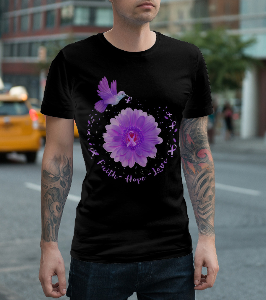Faith Hope Love Hummingbird Daisy Alzheimer's Awareness T-Shirt