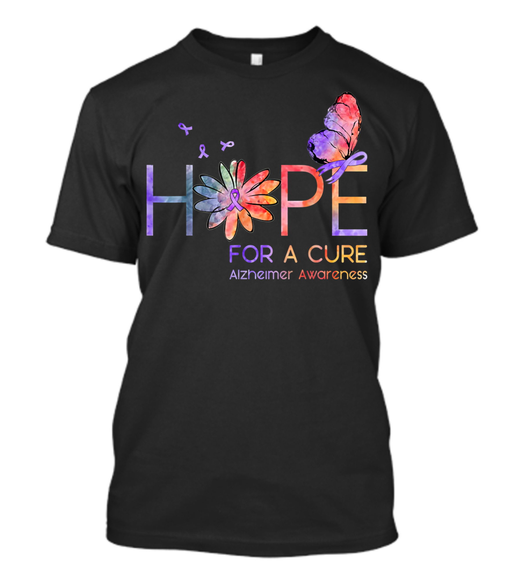 Hope For A Cure Alzheimer Awareness Butterfly Flower T-Shirt