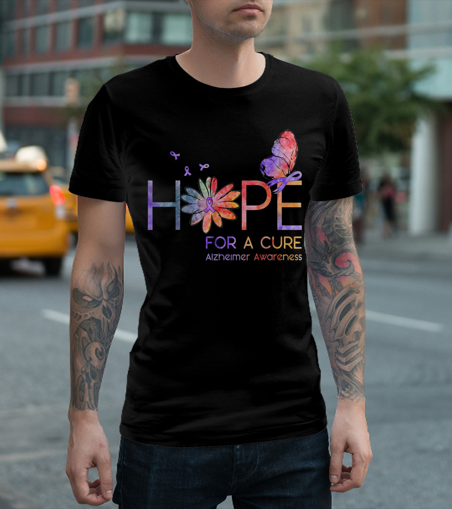 Hope For A Cure Alzheimer Awareness Butterfly Flower T-Shirt