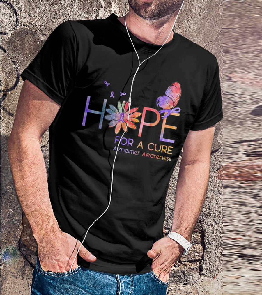 Hope For A Cure Alzheimer Awareness Butterfly Flower T-Shirt