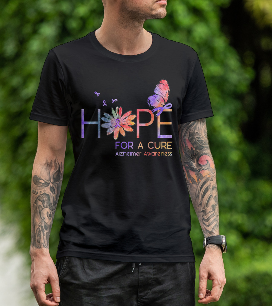 Hope For A Cure Alzheimer Awareness Butterfly Flower T-Shirt