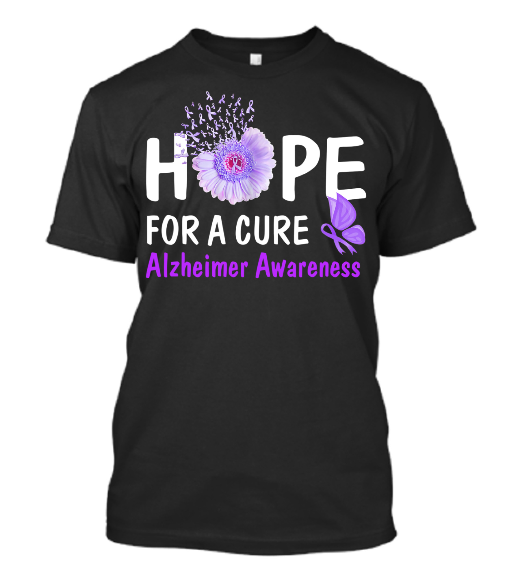 HOPE For A Cure Alzheimer's Awareness Ribbon Flower Butterfly T-Shirt