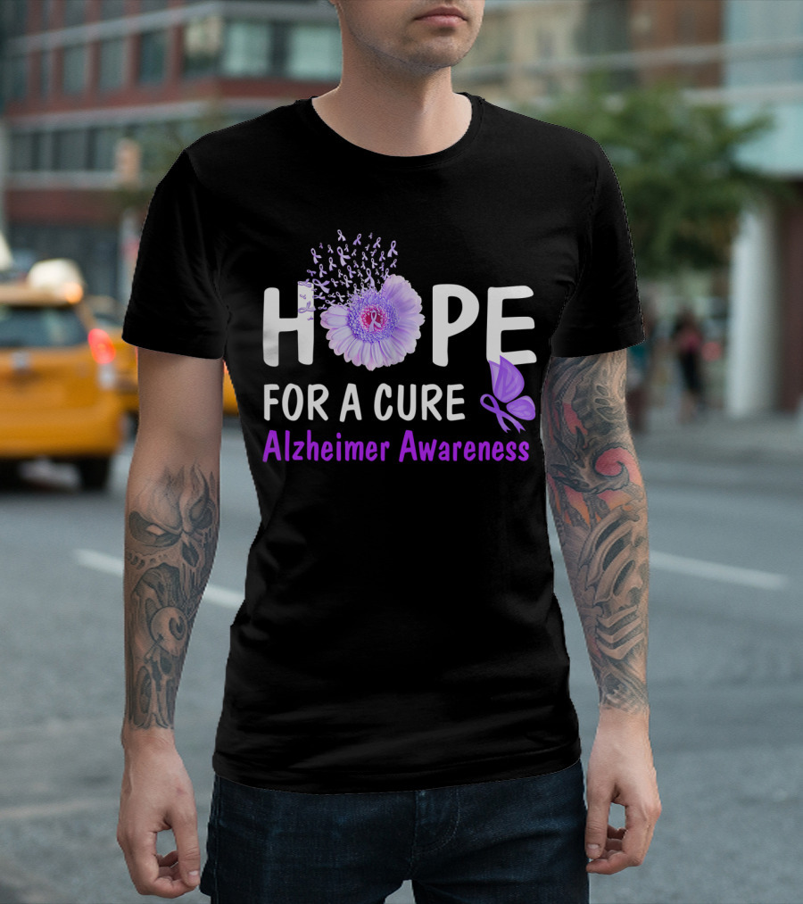 HOPE For A Cure Alzheimer's Awareness Ribbon Flower Butterfly T-Shirt