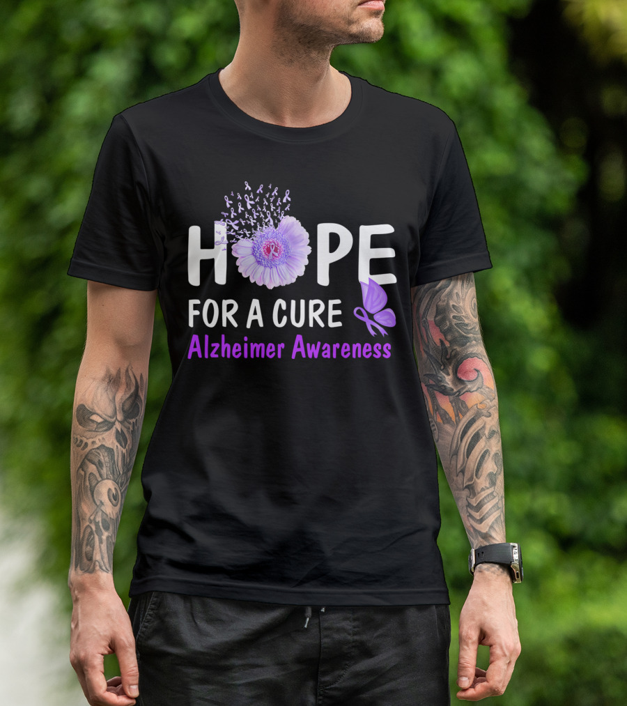 HOPE For A Cure Alzheimer's Awareness Ribbon Flower Butterfly T-Shirt