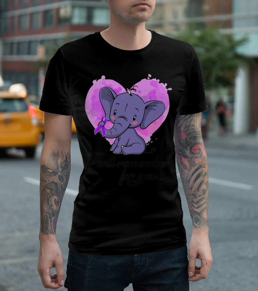 I Will Remember For You Alzheimer Elephant Awareness Heart T-Shirt