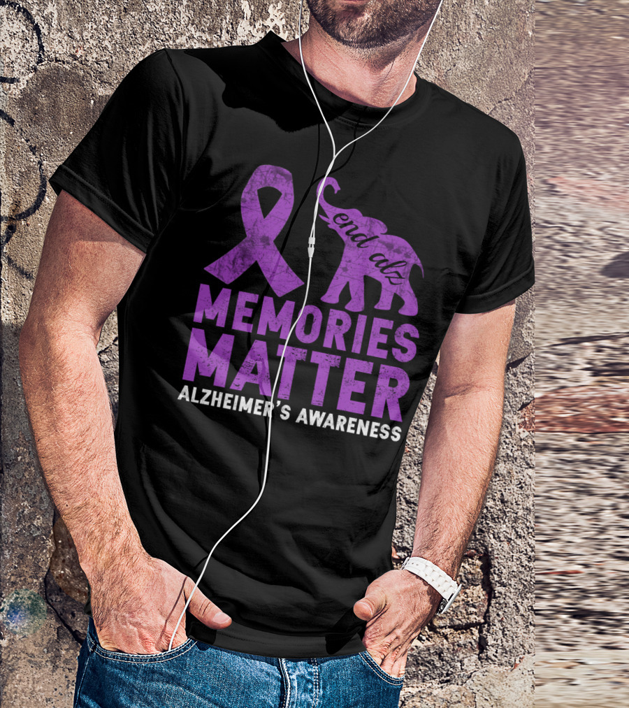 End Alz Memories Matter Purple Elephant Alzheimer's Awareness T-Shirt