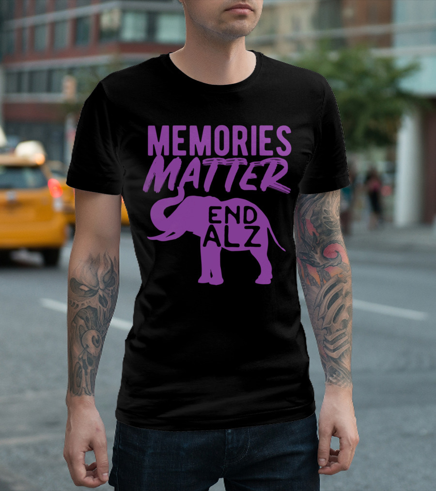 Memories Matter End ALZ Purple Elephant Alzheimer's Awareness T-Shirt
