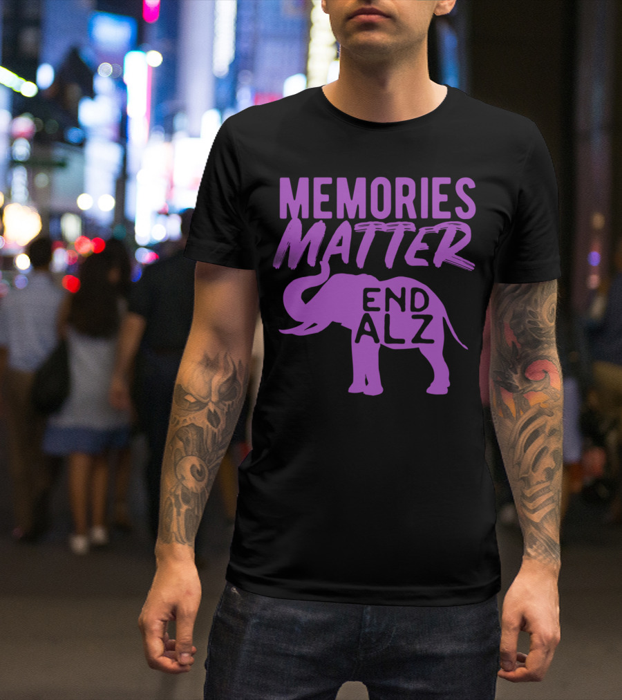 Memories Matter End ALZ Purple Elephant Alzheimer's Awareness T-Shirt