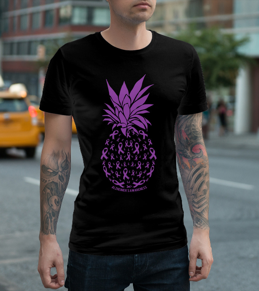 Pineapple Purple Ribbons Alzheimer's Awareness T-Shirt