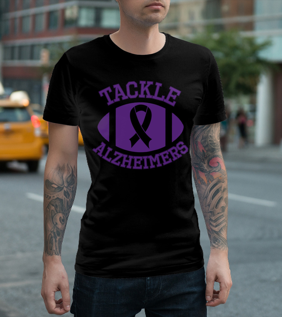 Tackle Alzheimer's Purple Ribbon Football Support T-Shirt