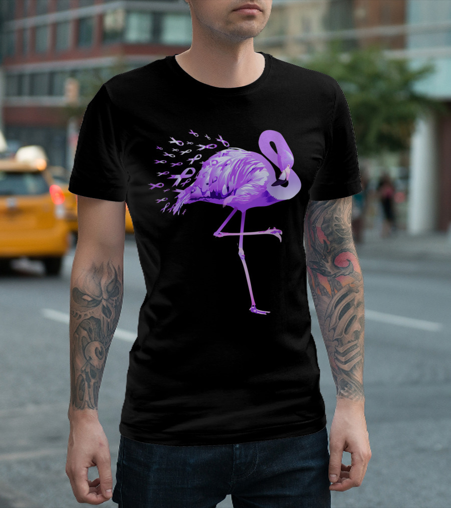 Cute Flamingo with Purple Ribbon Design Alzheimer's Awareness T-Shirt